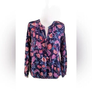 Lucky Brand Women’s Floral Peasant Top Long Sleeve Tassel Blue Size medium